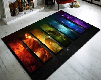 Colorful Space Rug, Kids Solar System, Non-Slip Playroom Rug