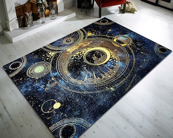 Astrology Area Rug, Moon Tarot Decor, Non-Slip Cotton Base
