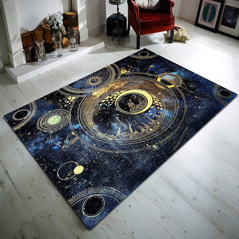 Astrological Rug Astrology Area Rug, Moon Tarot Decor, Non-slip Cotton Base - Etsy