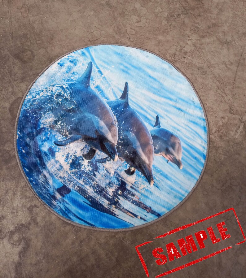 Dolphin Fish Round Rug, Ocean Nautical Theme, Non-slip - Etsy