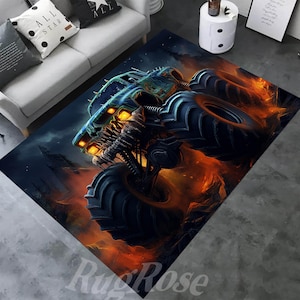 Monster Truck Rug, Racing Car Rug, Kids Room Rug, Jumping Monster Truck Rug, Design Car Rug, Monster Truck Decor Rug, Gift For Boys,Area Rug