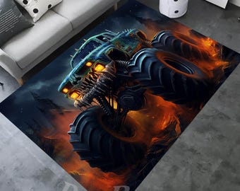 Monster Truck Kids Room Rug, 3D Racing Car Design