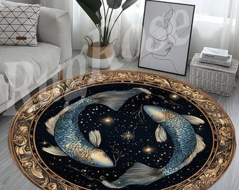 3D Look Fish Round Rug, Traditional Style