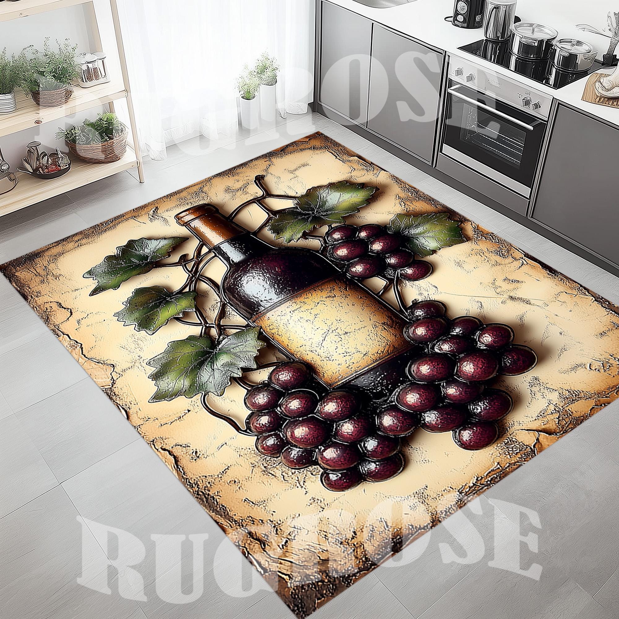 Wine Glass & Grape Kitchen Rug, Non-slip Cotton Base - Etsy