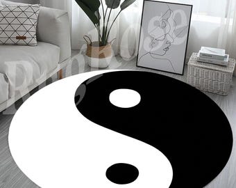 Dywan okrągły Ying Yang, czarno-biały wzór