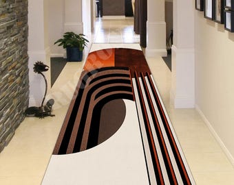 Mid Century Modern Runner Rug, Abstract Hallway Carpet