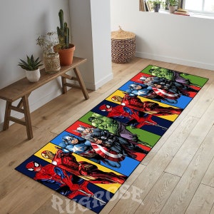 Super Hero Rug, Super Heroes, Runner Rug, Avengers Rug, Kids Rug, Spiderman Rug, Ironman Rug,Hulk Rug,Superhero Runner Rug,Long Rug,Area Rug