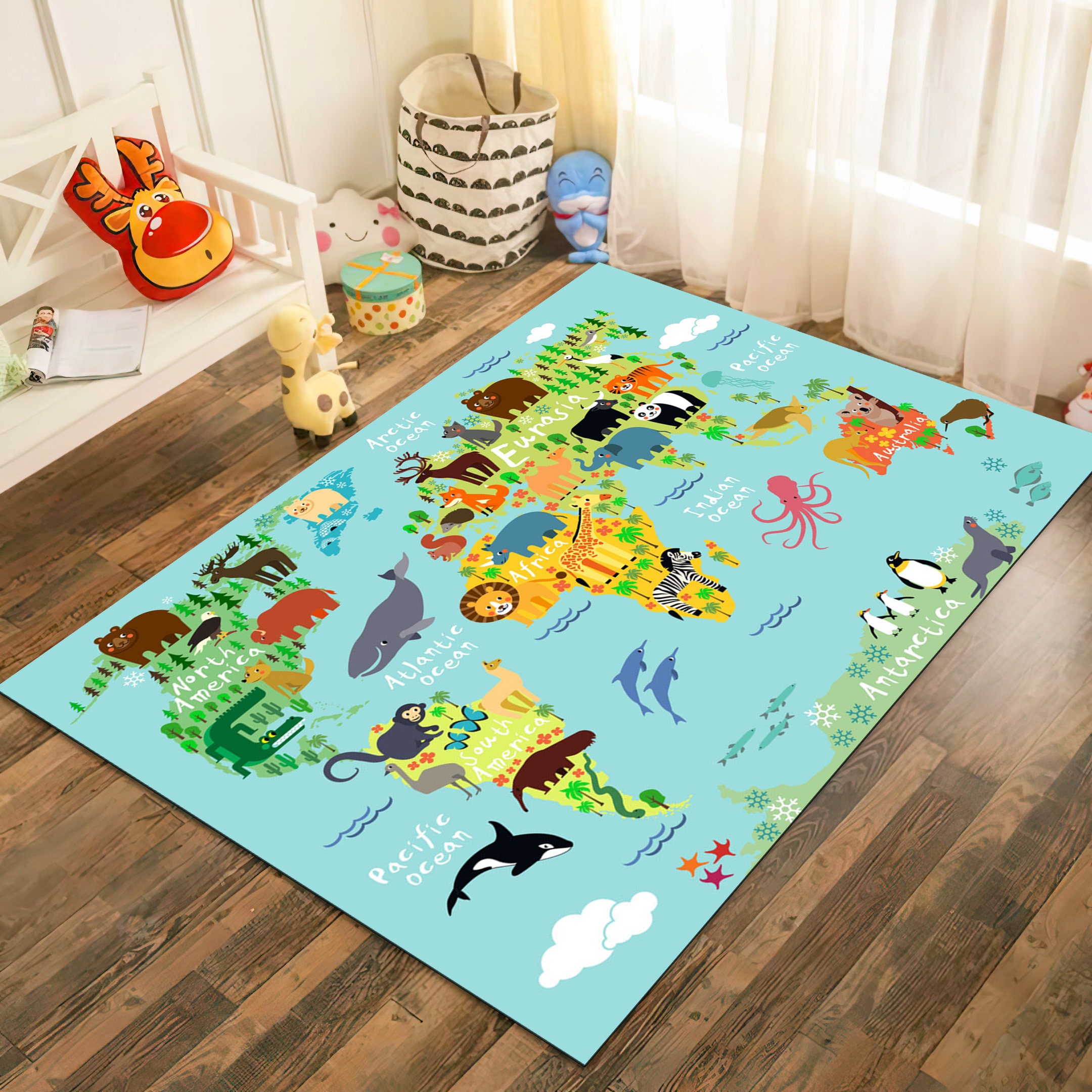 Kids World Map Rug