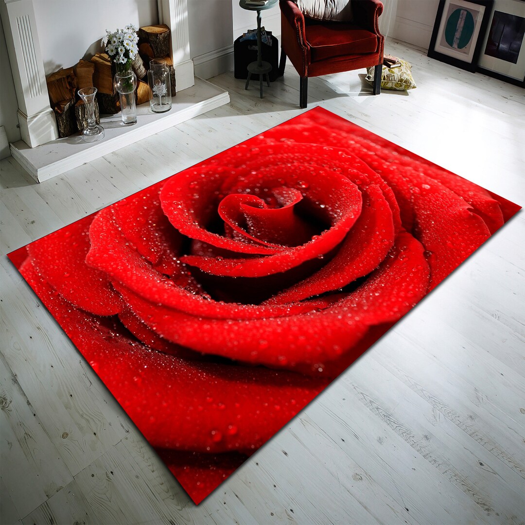 Red Roses Red Roses Rug Red Floral Rugs Red and Black Rose Etsy