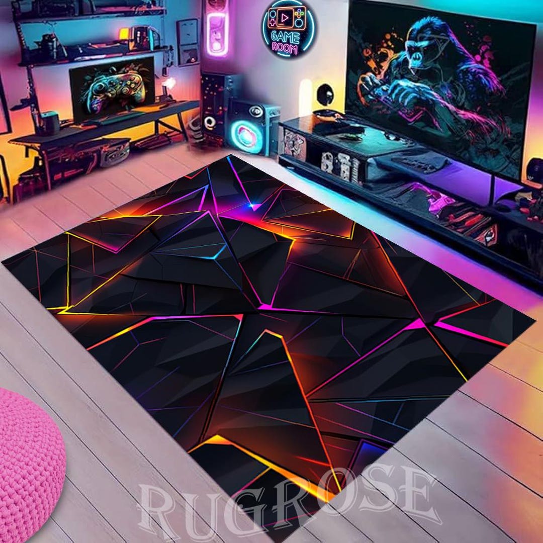Neon Vortex Rug, Modern Abstract Floor Decor, Non-slip - Etsy