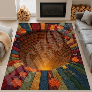 Library Books 3D Illusion Rug, Reading Nook Decor