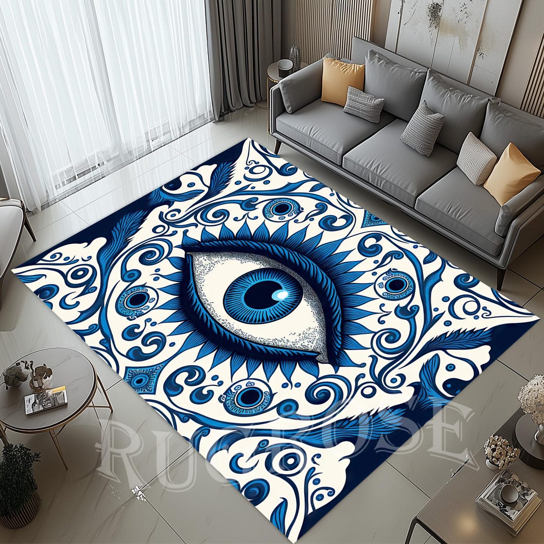 Blue Evil Eye Amulet Rug, Modern Home Decor - Etsy