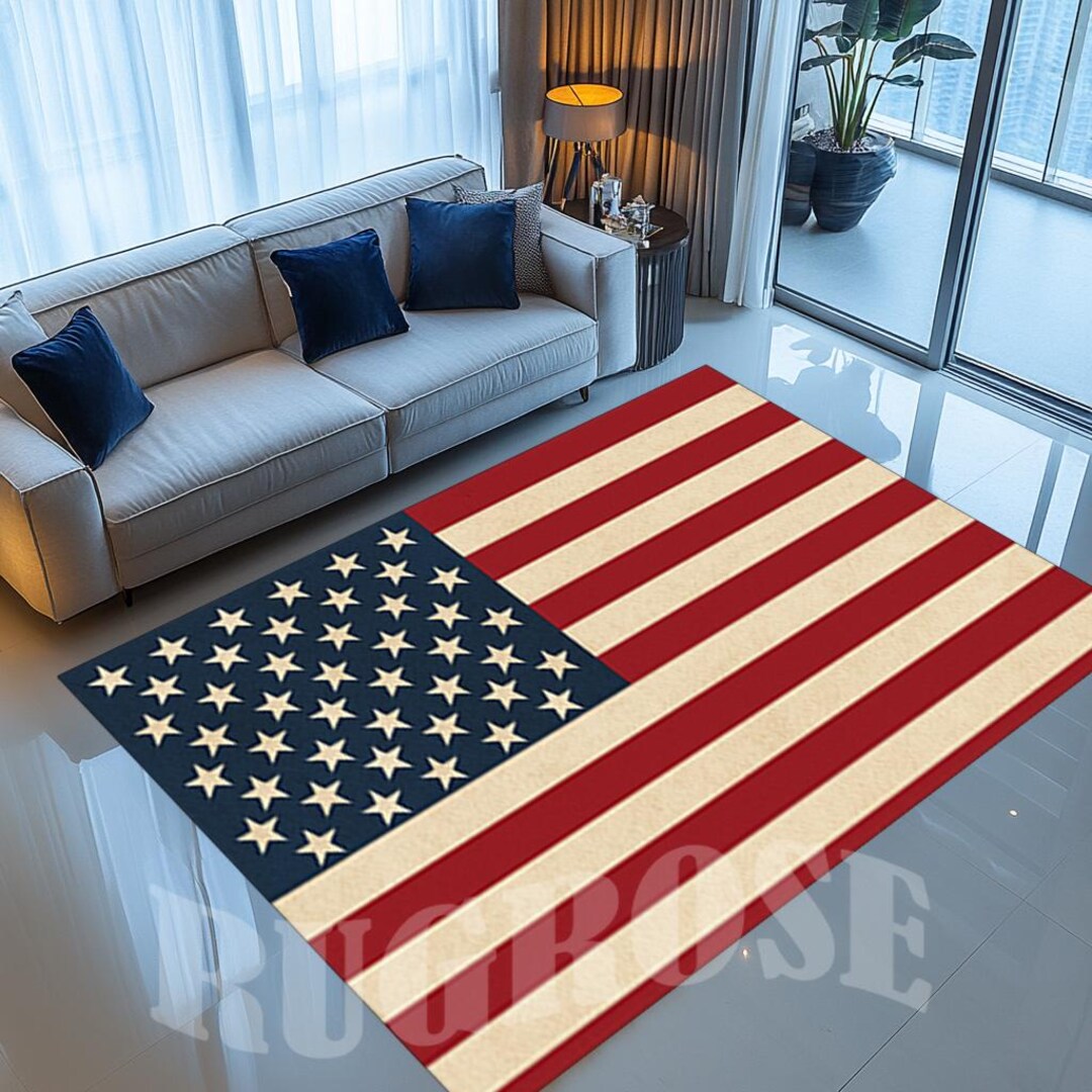 USA Flag Area Rug, Patriotic Home Decor, Non-slip Cotton Base - Etsy