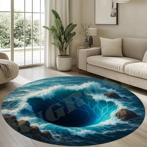 3D Crack Rug, 3D Sea Rug, Round Sea Rug, Huge Crack Rug, Round 3D Crack Rug, Round Waterfall Rug, Round Wave Rug,Huge Hole Rug