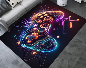 Alfombra de jugador, controlador de juego, controlador de juego de neón, alfombra de sala de juegos, alfombra de juego, alfombra de joysticks, regalo para jugador, alfombra de juego de neón, alfombra de decoración de juego