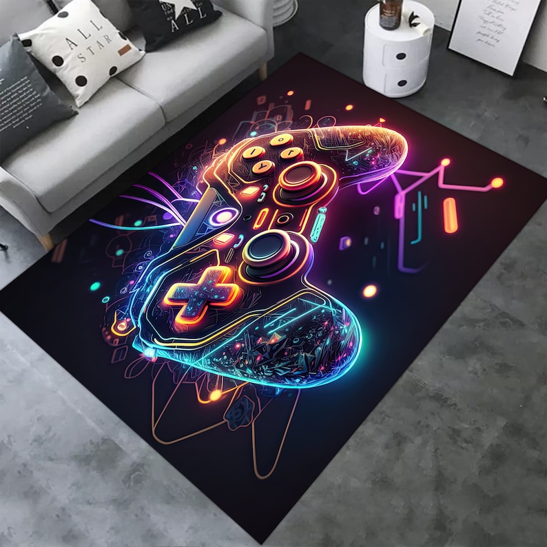 Retro Controller Rug Neon Game Controller Rug, Non-slip Cotton Base, 3D Print - Etsy
