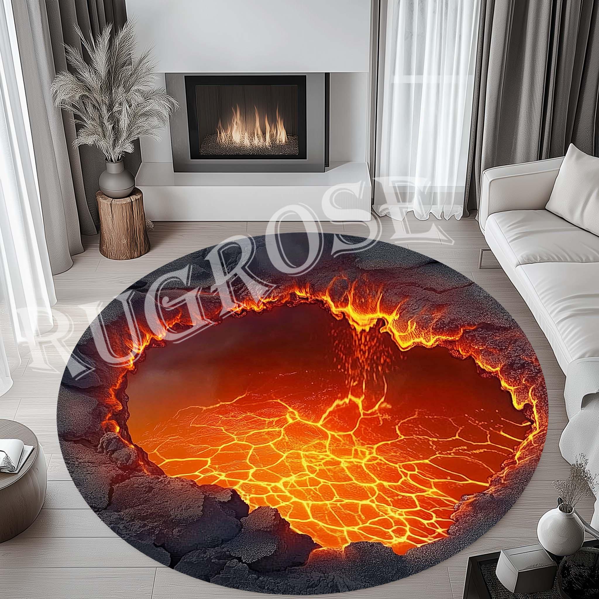 3D Lava Round Rug, Volcano Crack, Optical Illusion Floor Rug - Etsy