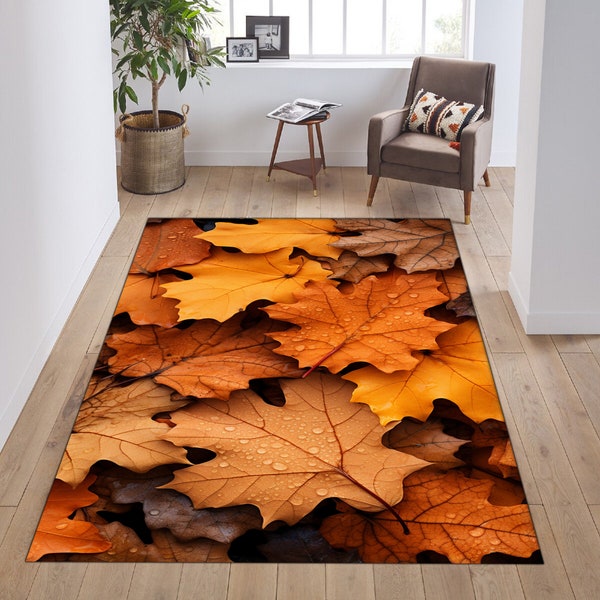 Fall Rug, Autumn Rug, Leaf Pattern Rug, Decor Leaves Rug, Living Room Rug, Home Decor Rug, Decorative Rug, Autumn Pattern Rug, Non Slip Rug