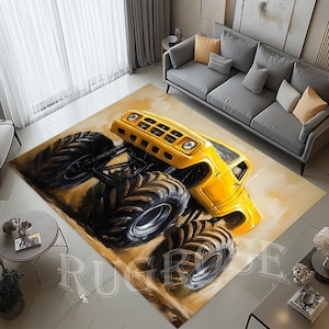 Monster Truck Rug, Racing Car Rug, Kids Room Rug, Jumping Monster Truck Rug, Design Car Rug, Monster Truck Decor Rug, Gift For Boys,Area Rug