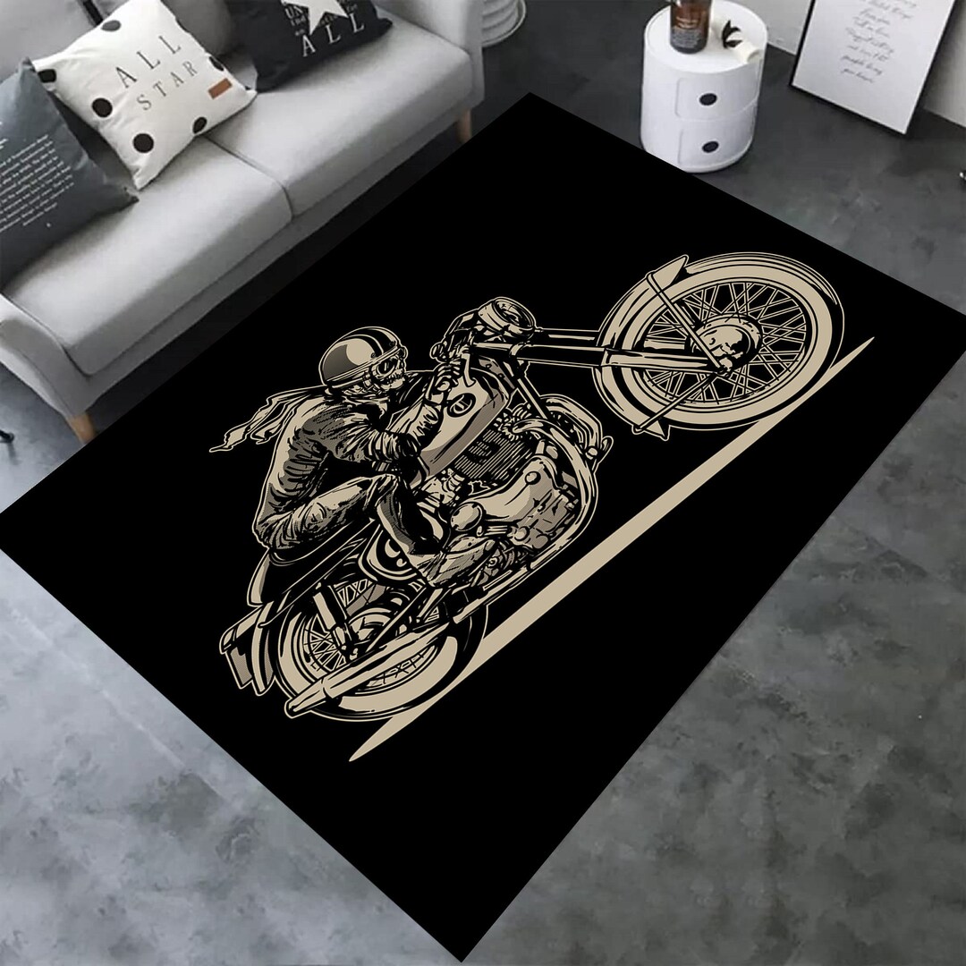 Motorcycle Rug, Race Motorcycle Rug, Skull Rug, Sport Rug, Game Room