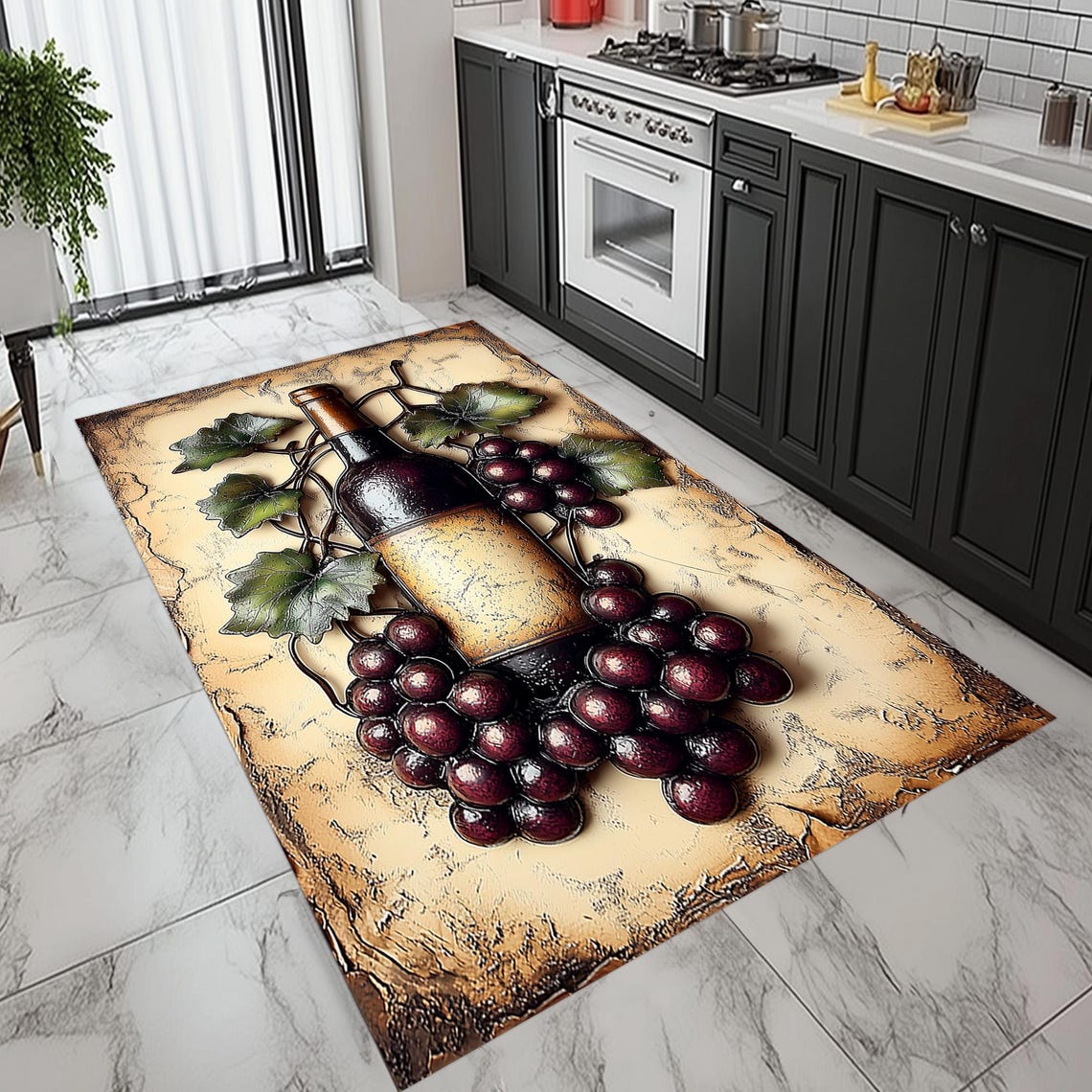 Wine Glass & Grape Kitchen Rug, Non-slip Cotton Base - Etsy