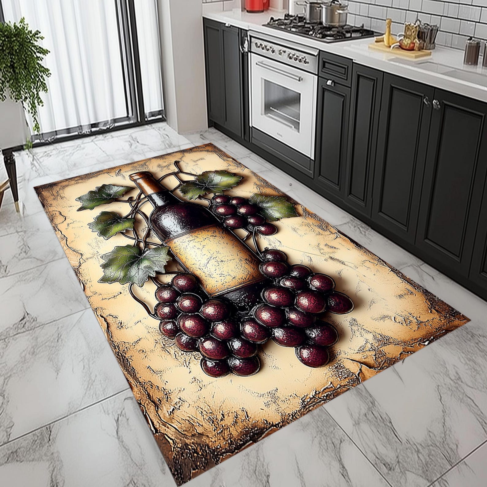 Wine Glass & Grape Kitchen Rug, Non-slip Cotton Base - Etsy