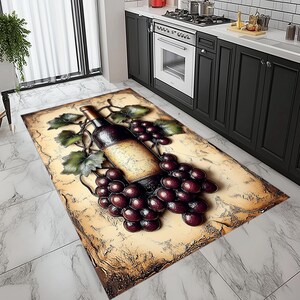 Wine Glass & Grape Kitchen Rug, Non-slip Cotton Base - Etsy