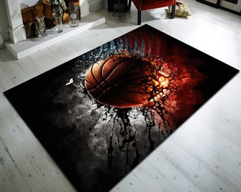 Baloncesto, alfombra de baloncesto, alfombra de pelota de baloncesto, alfombra de baloncesto ardiente, alfombra deportiva, alfombra de sala de juegos, alfombra de juego de regalo, alfombra de decoración para niños, alfombra de diseño