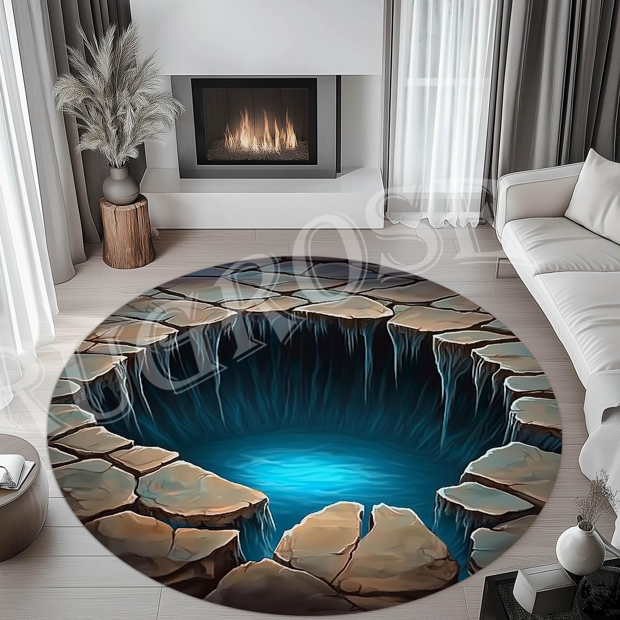 3D Crack Illusion Round Rug, Modern Decorative Rug - Etsy