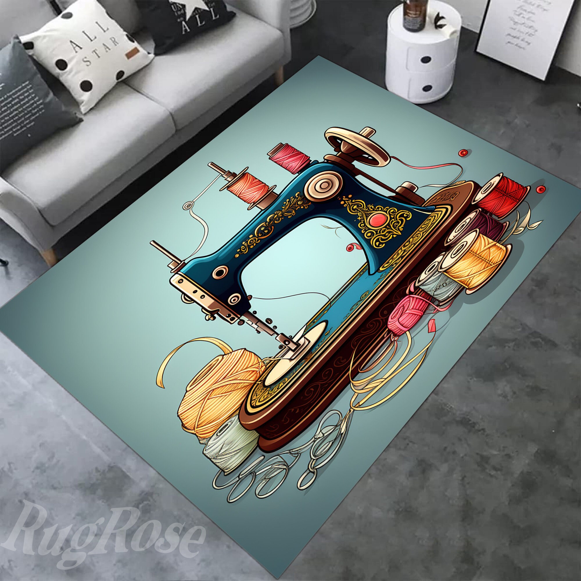 Sewing Machine Rug Pattern Sewing Machine Art Rug, Non-slip Cotton Base - Etsy