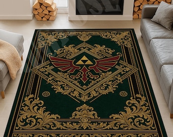 Zelda Area Rug, Traditional Gaming Decor, Non-Slip Cotton Base