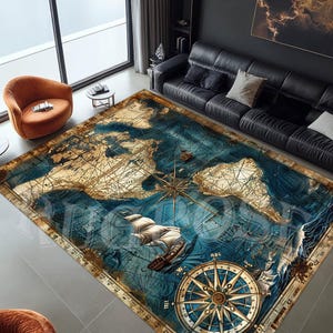Nautische Karte Teppich, Alte Karten, Karte Design Teppich, Kompass Teppich, Maritimer Teppich, Kompass Teppich, Geschenk Kompass Teppich, Schiffsteppich, Alte Karte