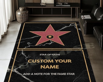 Personalized Hollywood Star Rug, Custom Name Walk of Fame Decor