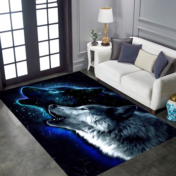 Wolf Rug,Wolf Pattern Rugs,Animal Themed Rug,Cool Animal,Living Room Rug, Colorful Rugs,Big Cat Rug,Living Room Decor, Non Slip Rug,Area Rug