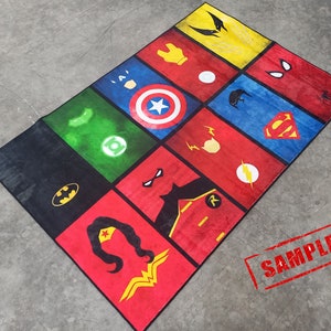 Super Hero Rug, Superheroes Rug, Kids Bedroom Rug, Superhero Pattern ...