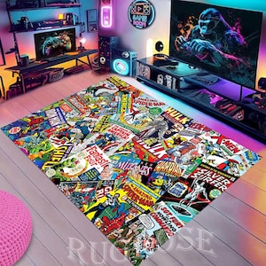 Superhero Rug, Super Hero Pattern Rug, for Boy Bedroom Rug, Superheroes Films Rug, Superhero for Kids Room Rugs, Kids Room Rug,Spiderman Rug