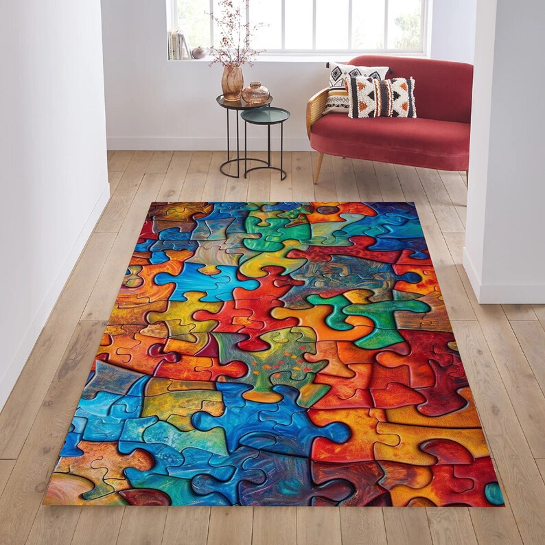 Modern Puzzle Rug Colorful Puzzle Piece Rug, Kids Playroom Decor - Etsy