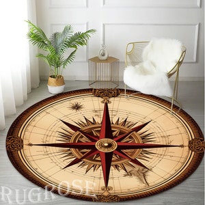 Compass Rug, Round Compass Rug, Medallion Rug, Round Decor Rug, Gift ...