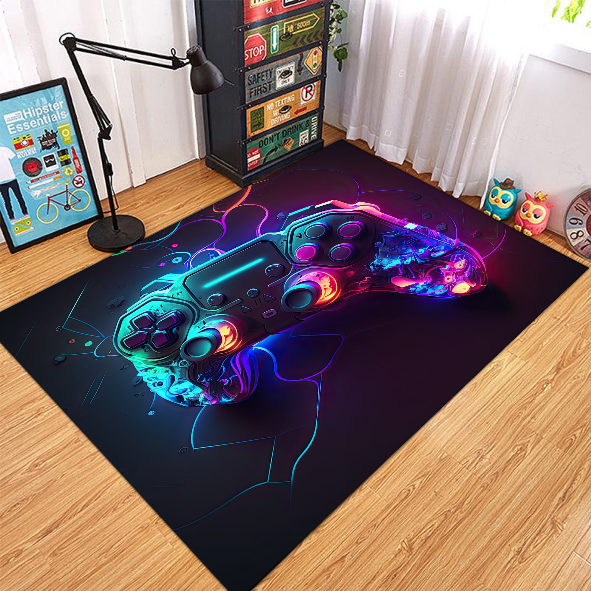 Nes Controller Rug Neon Game Controller Rug, Gamer Room Decor - Etsy