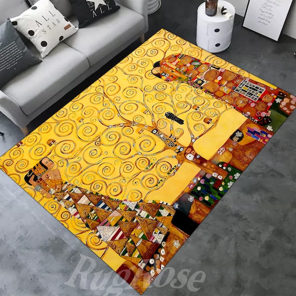 Alfombra Klimt, Gustav Klimt, Alfombra de árbol, Alfombra de arte, Alfombra de bellas artes, Decoración de árboles, Alfombra antideslizante, Arte de árboles, Alfombra de sala de estar, Alfombra decorativa, Alfombra de vacaciones