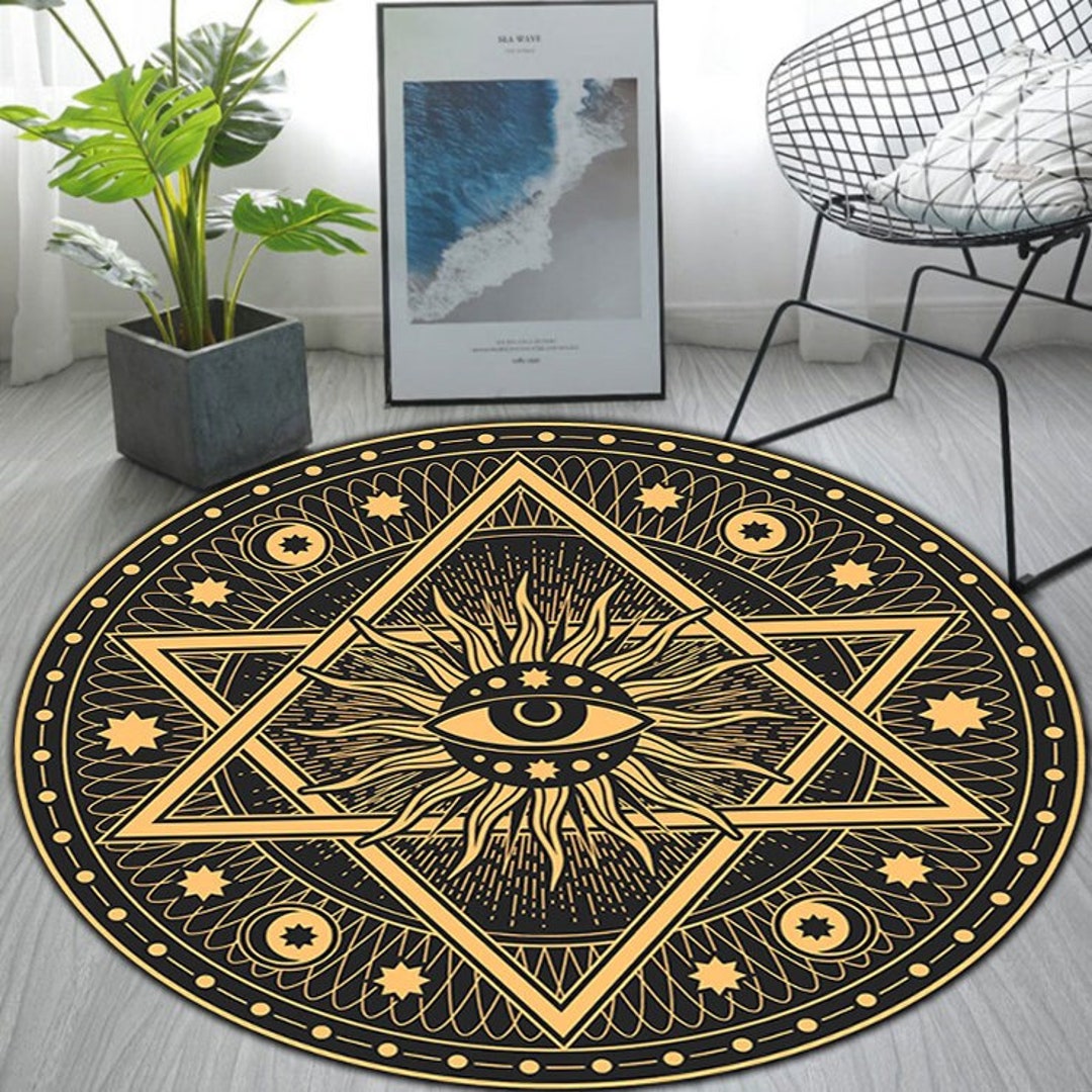 Egypt Rug, Hieroglyph Rug, Round Egypt Rug, Mystic Rug, Anubis Rug