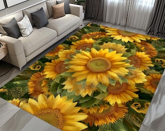 Sunflower Home Decor Rug, Non-Slip Cotton Base
