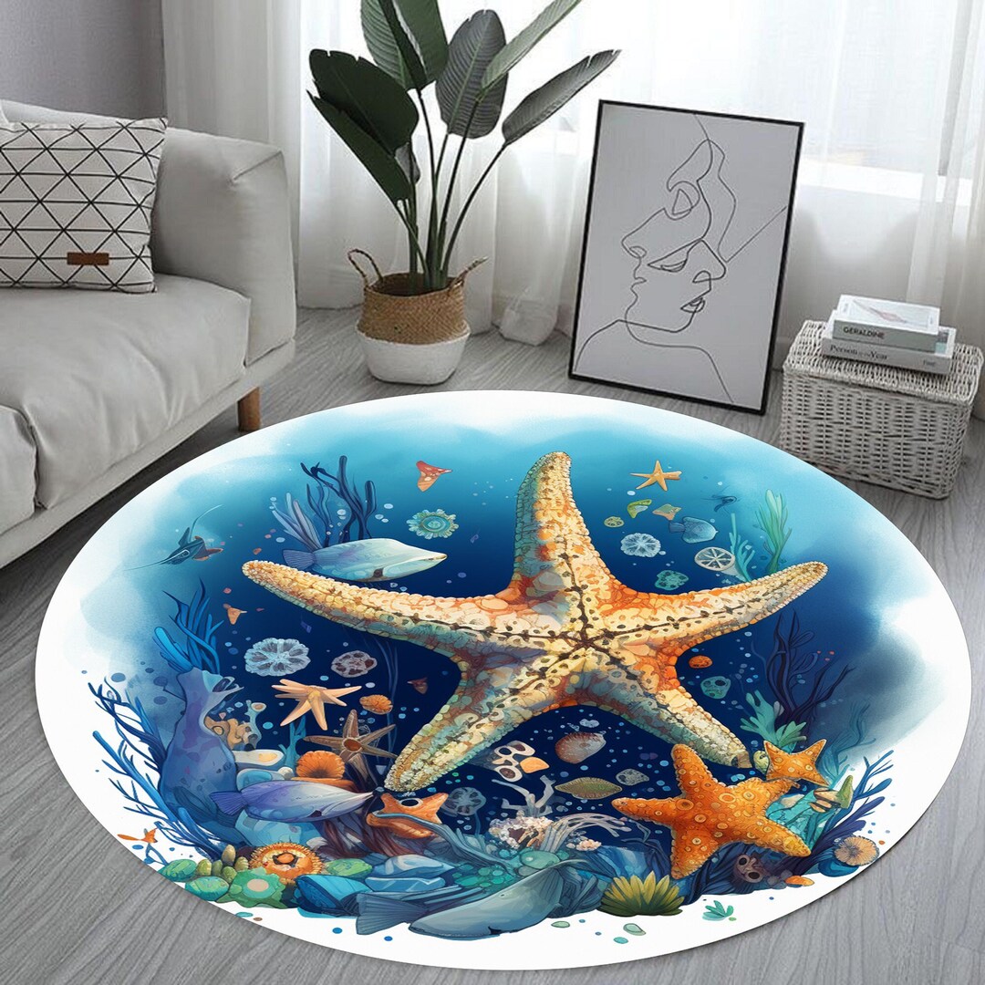 Sea Rug, Starfish, Starfish Rug, Beach Rug, Starfish Round Rug, Gift