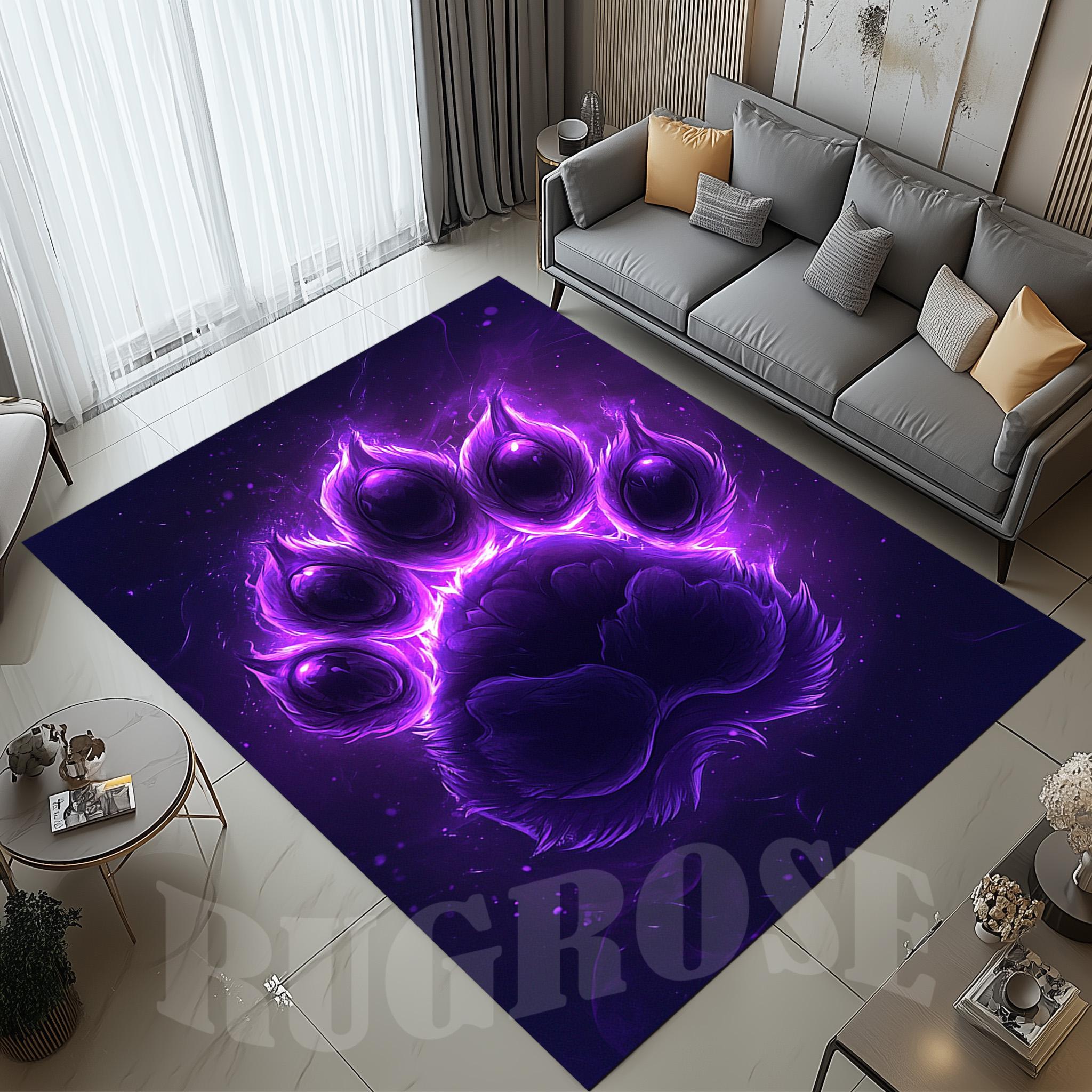 Neon Purple Paw Print Rug, Kids Room Decor, Modern Animal Rug - Etsy