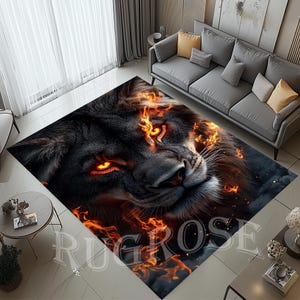 Lion Rug, Lion in Fire Rug, Lion Pattern Rug,Rustic Lion Rug,Animal Themed Rug,Cool Animal Rug,Living Room Rug,Lion Area Rug,Fire Lion Decor
