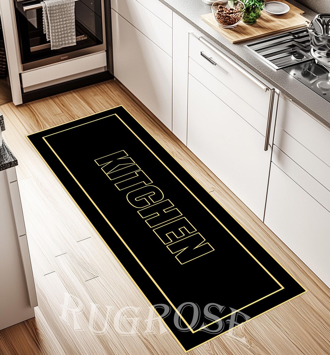 Dark Kitchen Rug Kitchen Rug, Gold and Black Kitchen Rug,kitchen Area Rug, Stone Look ...