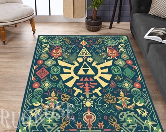 Zelda Legend Area Rug, Gamer Room Decor, Non-Slip Cotton Base