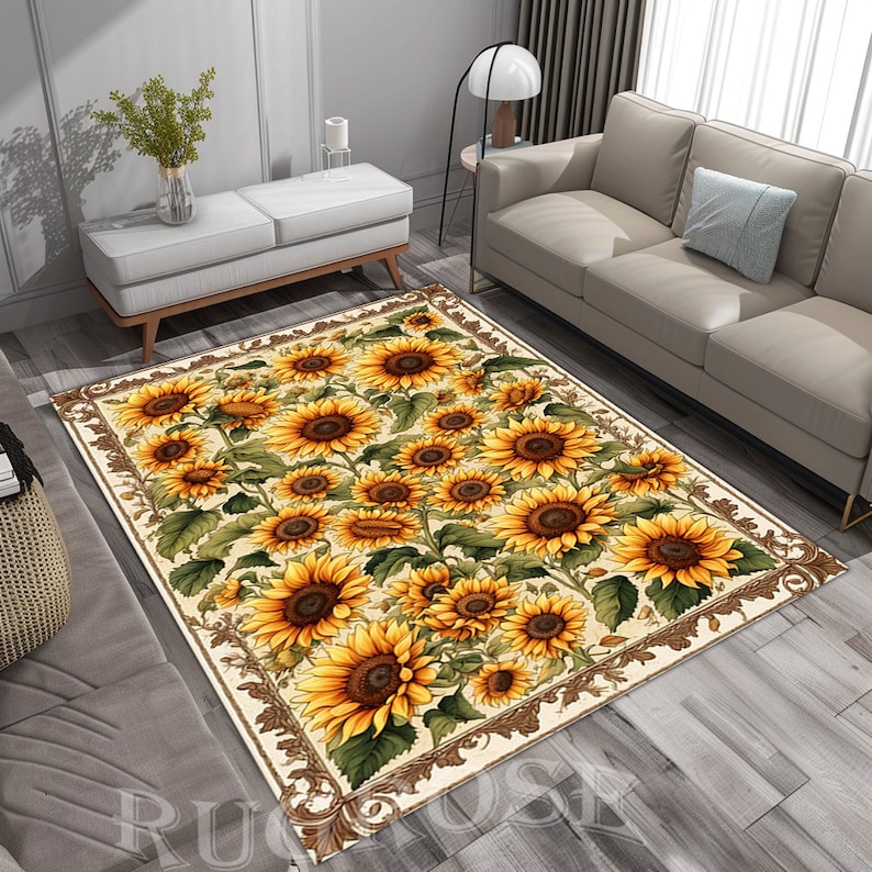 Sunflower Pattern Rug, Non-slip Cotton Base, Home Decor - Etsy