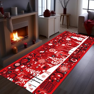 Christmas Runner Rug, Holiday Hallway Carpet, Non-Slip Cotton Base