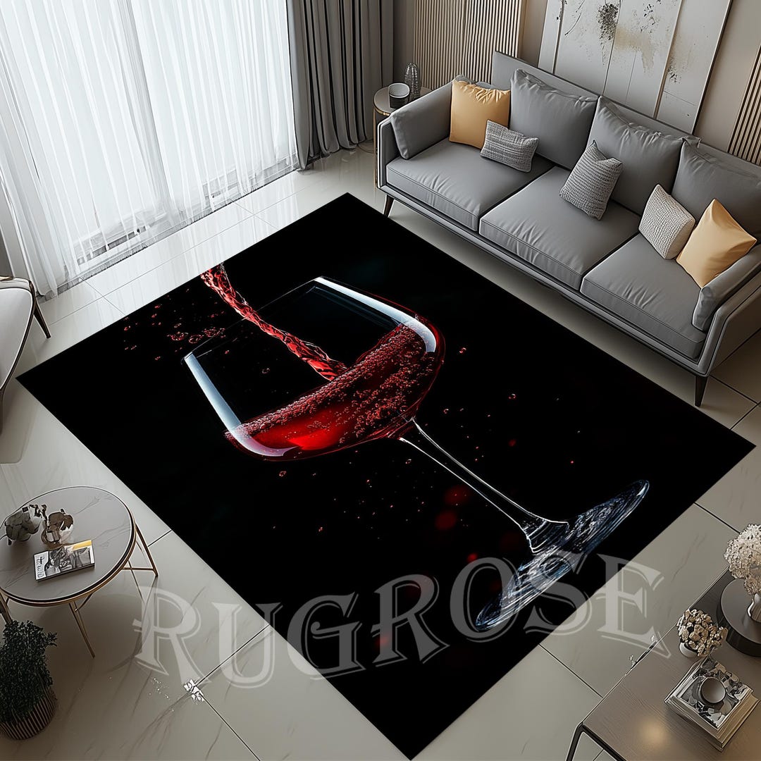 Red Wine Glass Rug, Modern Kitchen Decor - Etsy